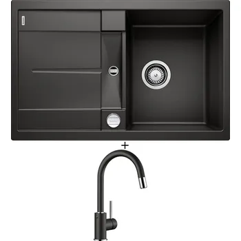 Granitový dřez SET Blanco METRA 45 S černá + excentrické ovládání + Blanco MIDA-S černá 526146