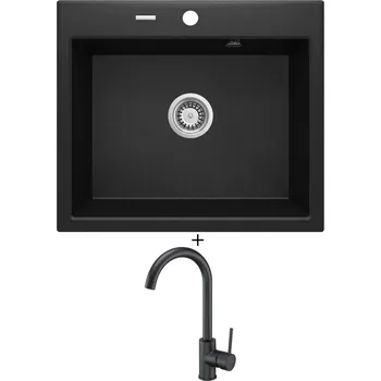 Granitový dřez Granitový dřez SET Deante ANDANTE ZQN G103 černá metalická + Deante NEMEZJA BEN G62M černá metalická
