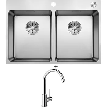 Nerezový dřez Nerezový dřez SET Blanco ANDANO 340/340-IF/A nerez hedvábný lesk s excentrem PushControl 525248 + Blanco MIDA chrom 517742