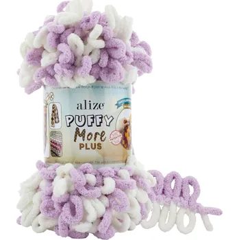 Příze Alize příze Puffy More Plus 8003 smetanová, pastelově fialová