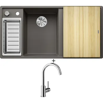 Granitový dřez Granitový dřez SET Blanco AXIA III 6 S šedá vulkán s excentrem + dřevěná krájecí deska 527227 + Blanco MIDA chrom 517742