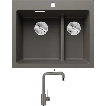Granitový dřez Granitový dřez SET Blanco PLEON 6 SPLIT šedá vulkán 527322 + Blanco MILI šedá vulkán 527460
