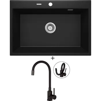 Granitový dřez Granitový dřez SET Deante ERIDAN ZQE N103 černá matná + Deante NEO LUNO BOC N72M černá matná