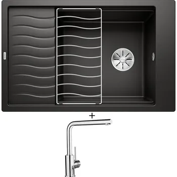 Granitový dřez SET Blanco ELON XL 6 S černá 525883 + odkapová mřížka + Blanco MILA chrom 519414