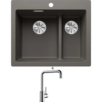 Granitový dřez Granitový dřez SET Blanco PLEON 6 SPLIT šedá vulkán 527322 + Blanco MILI chrom 519413