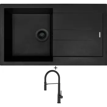 Granitový dřez Granitový dřez SET Sinks AMANDA 860 černá edice + Laveo POLLA FLEXI černá matná