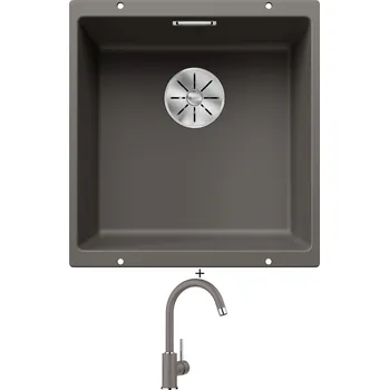 Granitový dřez Dřez pod desku SET Blanco SUBLINE 400 U šedá vulkán 527349 + Blanco MIDA šedá vulkán 526965