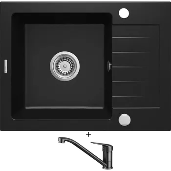 Granitový dřez Granitový dřez SET Deante ZORBA ZQZ N11A černá matná + Deante NEO BORO BMO N60M černá matná