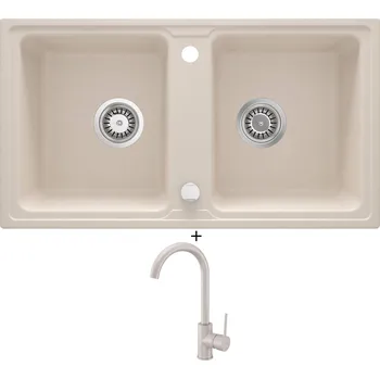Granitový dřez Granitový dřez SET Deante ZORBA ZQZ 5203 béžová + Deante NEMEZJA BEN 562M béžová