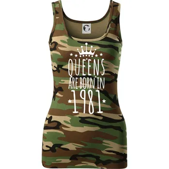Dámské tričko Queens are born in 1981 - Dámské Maskáčové tílko - M ( Hnědý maskáč )