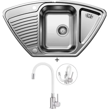 Nerezový dřez Nerezový dřez SET Blanco Blanco TIPO 9 E nerez přírodní lesk s excentrem 526338 + Deante NEO LUNO BOC W720 nerez