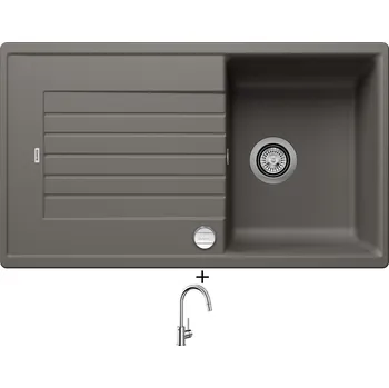 Kuchyňský dřez Granitový dřez SET Blanco ZIA 45 SL šedá vulkán + excentrické ovládání + Blanco MIDA-S chrom 521454