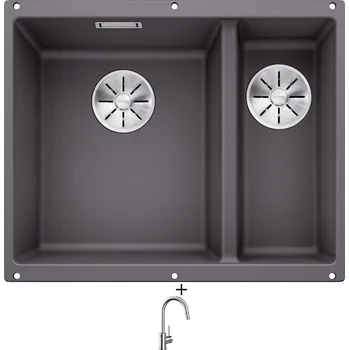 Granitový dřez Dřez pod desku SET Blanco SUBLINE 340/160 U šedá skála 523549 + Blanco MIDA-S chrom 521454