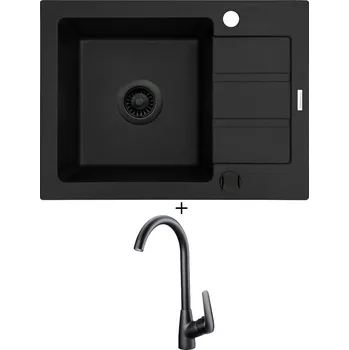 Granitový dřez Granitový dřez SET Pyramis ATHENA (62x44) 1B 1D černá edice + Deante NEO BORO BMO N62M černá matná