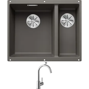 Granitový dřez Dřez pod desku SET Blanco SUBLINE 340/160 U šedá vulkán 527345 + Blanco MIDA chrom 517742