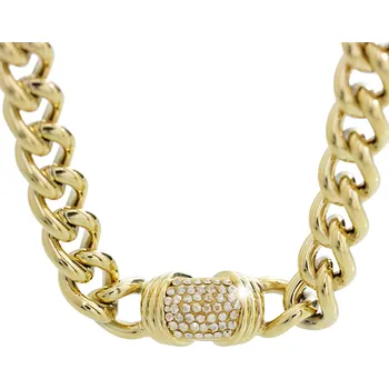 Módní doplněk JSB bijoux s.r.o. Zlatý ocelový masivní náhrdelník řetěz s ozdobným elementem osázený krystaly Swarovski Golden Shadow