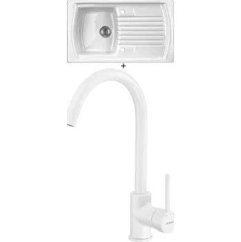 Granitový dřez Keramický dřez SET Deante LUSITIANO ZCL 611N keramika bílá + Deante MILIN W62M bílá