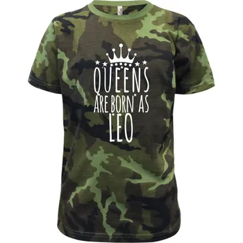 Queens are born as Leo - Lev - Dětské maskáčové triko - 134 cm/8 let ( Zelený maskáč )