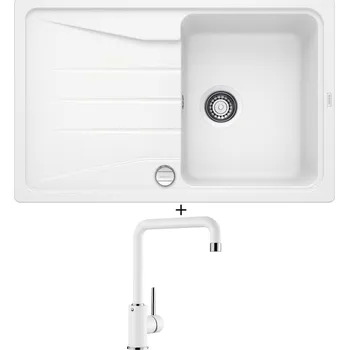 Kuchyňský dřez Granitový dřez SET Blanco SONA 45 S bílá s excentrem + Blanco MILI bílá 523107