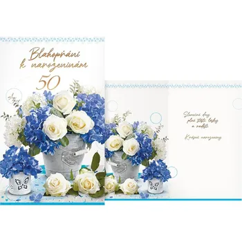 Blahopřání 50 - Květy modré a bílé