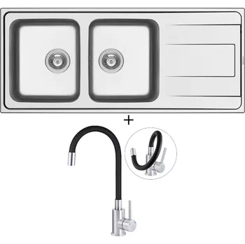 Nerezový dřez Nerezový dřez SET Pyramis ALEA 116X50 2B 1D nerez + Deante NEO LUNO BOC B720 nerez