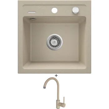 Granitový dřez SET Deante ZORBA ZQZ 7103 písková + Deante NEMEZJA BEN 762M písková