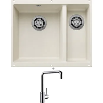 Granitový dřez Dřez pod desku SET Blanco ROTAN 340/160 U bílá soft 527144 + Blanco MILI chrom 519413