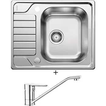 Nerezový dřez Nerezový dřez SET Blanco DINAS 45 S Mini nerez kartáčovaný s excentrem 525123 + Deante CORIO BFC 060M chrom