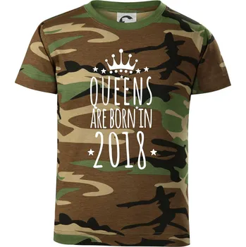 Queens are born in 2018 - Dětské maskáčové triko - 104-110cm / 3-4 roky ( Hnědý maskáč )