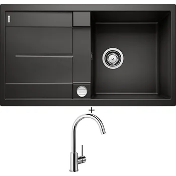 Granitový dřez Granitový dřez SET Blanco METRA 5 S černá + excentrické ovládání + Blanco MIDA chrom 517742