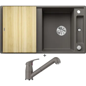Granitový dřez Granitový dřez SET Blanco AXIA III 5 S šedá vulkán s excentrem + dřevěná krájecí deska 527223 + Blanco DARAS-S šedá vulkán 526936