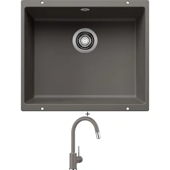 Granitový dřez Dřez pod desku SET Blanco ROTAN 500 U šedá vulkán 527329 + Blanco MIDA-S šedá vulkán 526967
