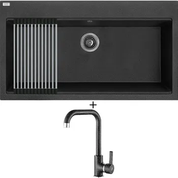 Granitový dřez Granitový dřez SET Laveo TAU SBT 7109 černá + Rolovací odkapávač + Laveo LENA BKU 765D černá