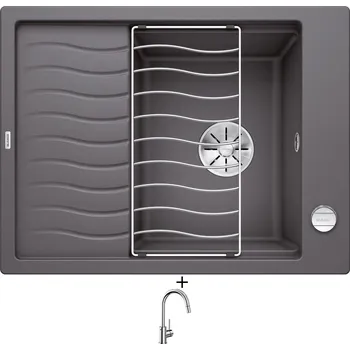 Granitový dřez Granitový dřez SET Blanco ELON 45 S šedá skála + excentrické ovládání + Blanco MIDA-S chrom 521454