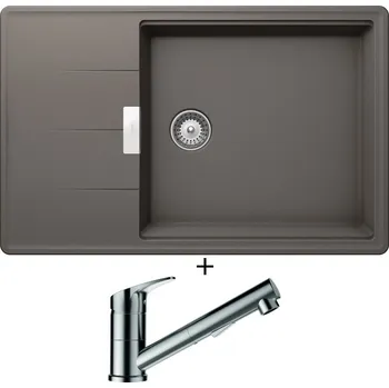 Kuchyňský dřez Granitový dřez SET Schock TIA D-100LS Silverstone + Schock EVINAS 577120 nerez