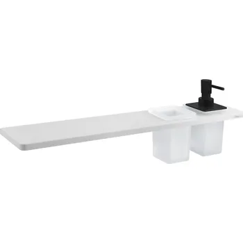 Policová skříň Sapho ABELINE police, sklenka + dávkovač/černá, 500mm, rockstone, bílá mat