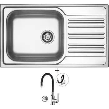 Kuchyňský dřez Nerezový dřez SET Sinks STAR 860 XXL V nerez matný + Kuchinox ELZA BKE 762D chrom/černá