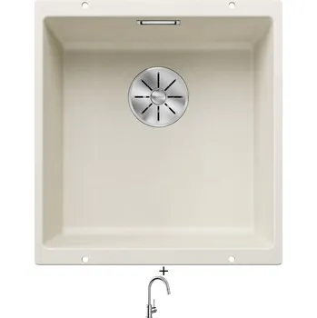 Granitový dřez Dřez pod desku SET Blanco SUBLINE 400 U bílá soft 527166 + Blanco MIDA-S chrom 521454