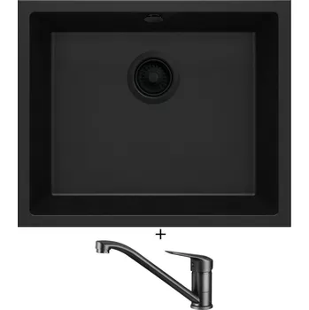 Granitový dřez Dřez pod desku SET Deante CORDA ZQA N10C U černá edice + Deante NEO BORO BMO N60M černá matná