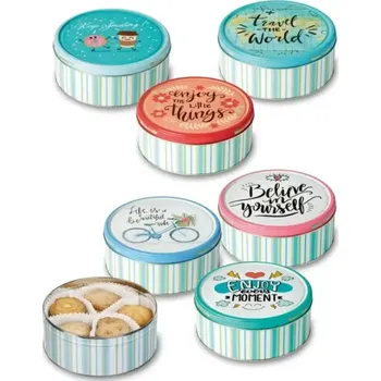 SUŠENKY 150 g plechová dóza HAPPY DAYS mix motivů (Dánské sušenky s kokosem, v plechové dóze /jarní motiv )