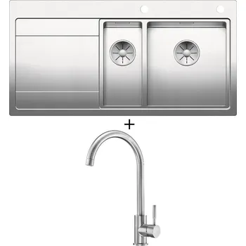 Nerezový dřez Nerezový dřez SET Blanco DIVON II 6 S-IF nerez hedvábný lesk s excentrem 521662 + Deante LIMA BBM F62M nerez