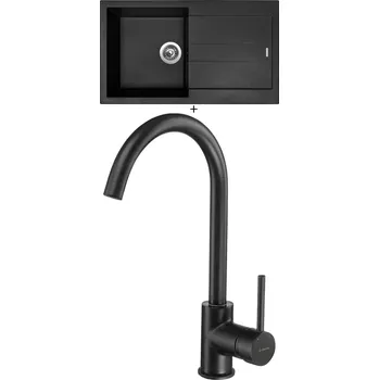 Granitový dřez Granitový dřez SET Sinks AMANDA 860 pureblack + Deante MILIN B62M černá matná