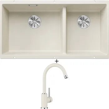 Granitový dřez Dřez pod desku SET Blanco SUBLINE 480/320-U bílá soft 527168 + Blanco MIDA bílá soft 526966