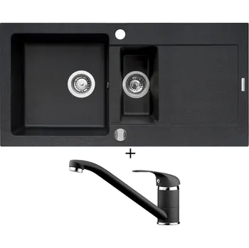 Granitový dřez Granitový dřez SET Pyramis MIDO (100x50) 1 1/2B 1D černá + Pyramis ASALIA černá