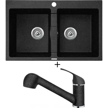 Granitový dřez Granitový dřez SET Pyramis SPARTA (78x50) 2B černá + Pyramis FIDO černá