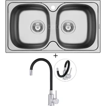 Nerezový dřez Nerezový dřez SET Pyramis E 78 3 1/2 nerez s otvorem + Deante NEO LUNO BOC B720 nerez