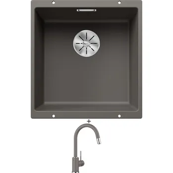Granitový dřez Dřez pod desku SET Blanco SUBLINE 400 U šedá vulkán 527349 + Blanco MIDA-S šedá vulkán 526967