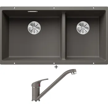 Granitový dřez Dřez pod desku SET Blanco SUBLINE 480/320-U šedá vulkán 527351 + Blanco DARAS šedá vulkán 526934