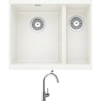 Granitový dřez Dřez pod desku SET Blanco ROTAN 340/160 U bílá 523078 + Blanco MIDA chrom 517742