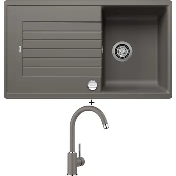 Kuchyňský dřez Granitový dřez SET Blanco ZIA 45 SL šedá vulkán + excentrické ovládání + Blanco MIDA šedá vulkán 526965